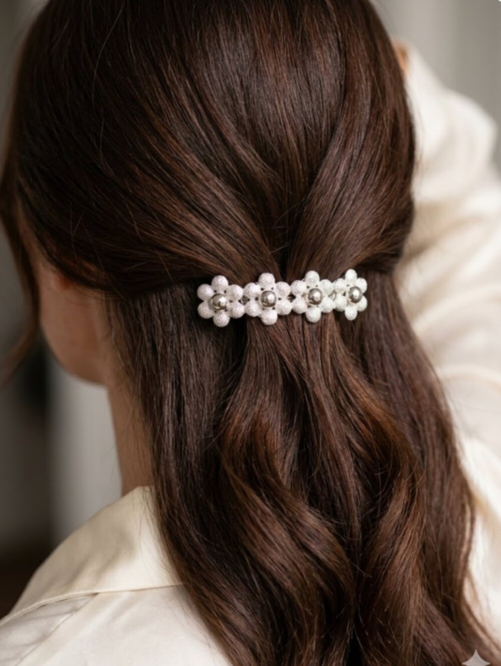 2 Silver Flower Barrettes